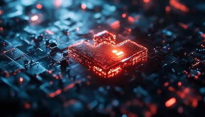 Digital icons of trust and security in healthcare, 3D rendered with glowing effects, on a dark background symbolizing protection and reliability