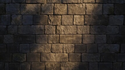 A textured stone wall illuminated by soft lighting.
