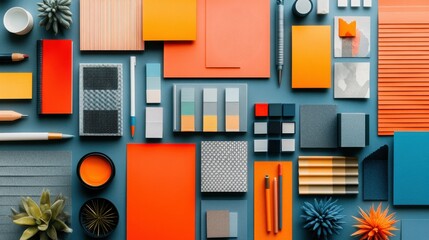 Bright mood board featuring color swatches, typography samples, and inspirational images for graphic design project.