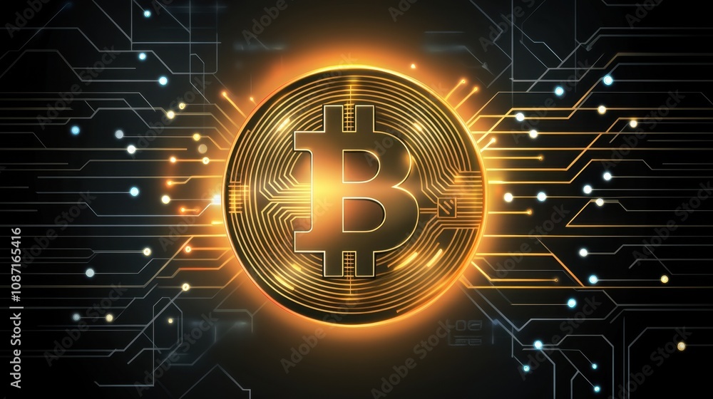 Poster stunning visual representation of bitcoin with high-tech digital circuit background illustrating cry