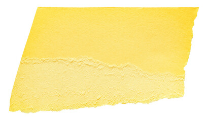 Isolated cut out torn piece of blank yellow paper note cardboard with texture and copy space for text, transparent png background design element