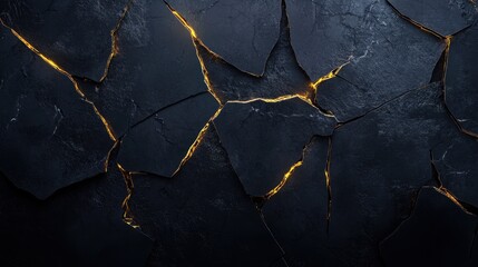 Obraz premium Dark Cracked Surface with Glowing Cracks Illustrating Depth and Texture, Ideal for Backgrounds, Textures, and Artistic Projects