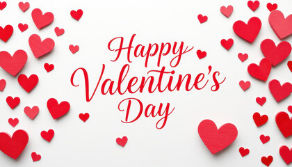 Soft pink hearts and wishing Happy Valentine's Day written on a white backdrop, perfect for a modern Valentine's card.