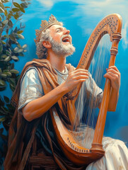 Obraz premium King david playing harp