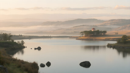 Gros plan Pelouse de football dans un brouillard mystérieux.