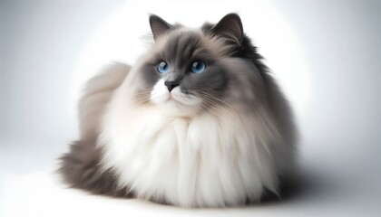 Obraz premium Beautiful Fluffy Ragdoll Cat With Striking Blue Eyes. generator AI