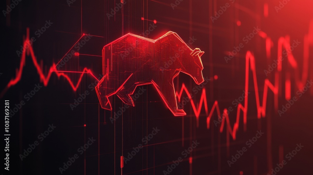 Aufkleber abstract representation of bear market with digital graph and red color palette for stock trading an