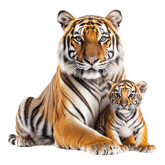 Fototapeta premium Tiger with its cub against transparent background for wildlife content, educational materials, or animal graphics