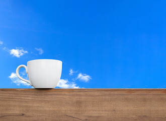 Minimal White Coffee Cup Against Blue Sky