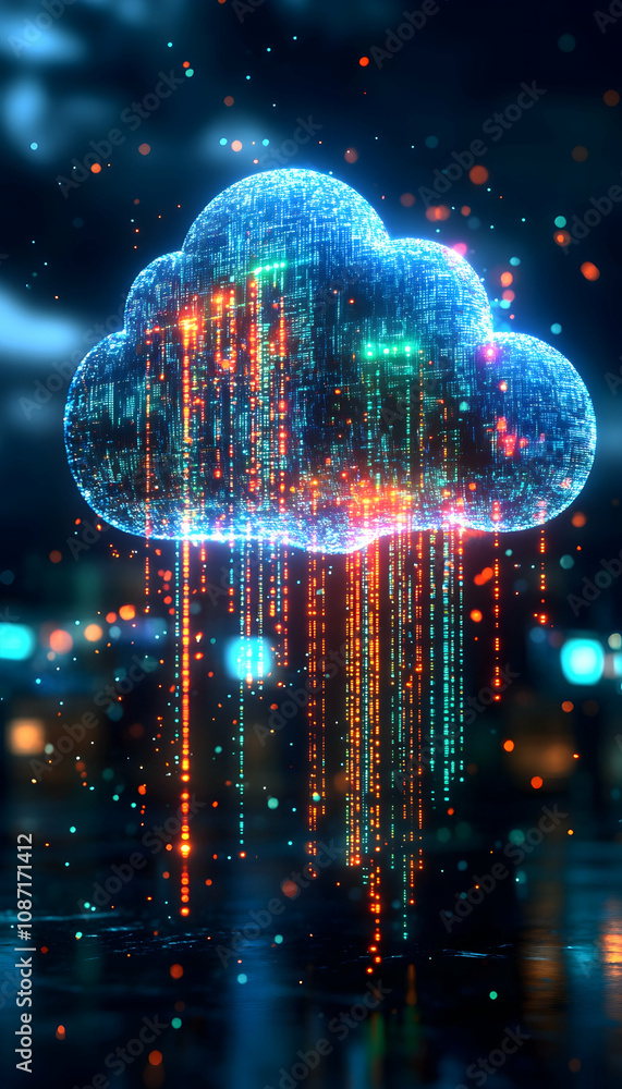 Poster abstract digital cloud data network.