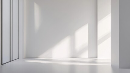 Obraz premium Bright Minimalist Interior Space with Soft Natural Light Streaming Through Windows, Creating a Calm and Serene Atmosphere for Modern Design Concepts