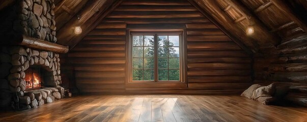 Obraz premium Solitary Cabin in Serene Wilderness, a secluded retreat surrounded by nature, evoking peace and tranquility in a remote setting.