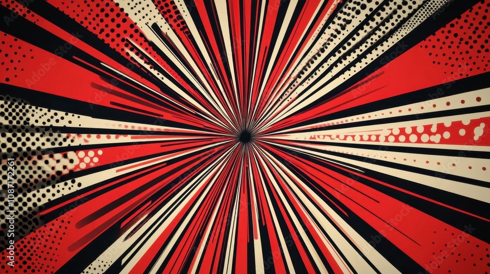 Aufkleber abstract radial burst with striking red and black colors showcasing energetic movement and dynamic v