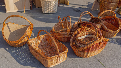 Hand Made Traditional Wicker Rattan Baskets for Sale at Farmers Market