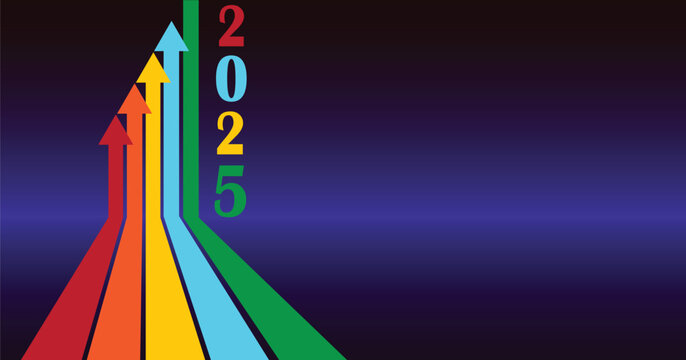 Happy New Year design vector. trendy new year 2025 design template. 2025 growth business for trend up finance on growth graph money revenue, Businessman analyzes profitability of working