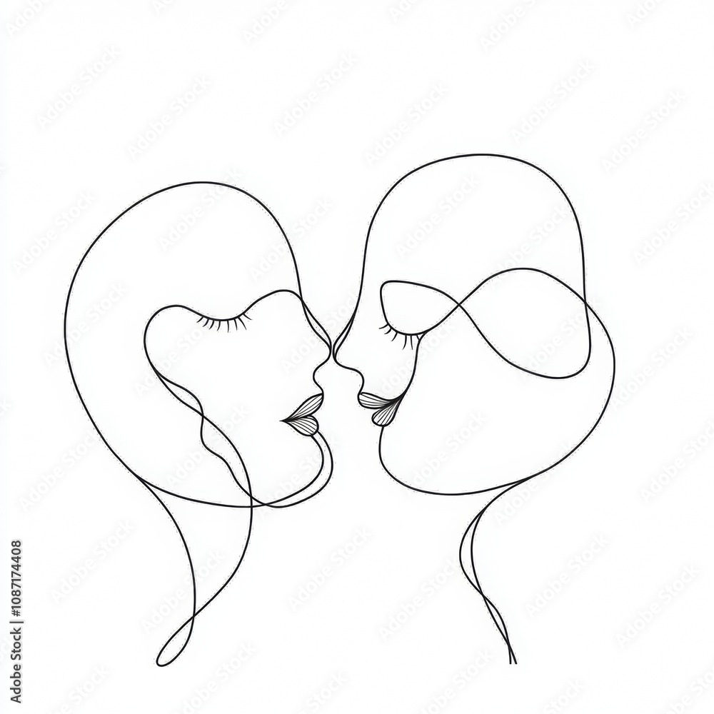 Aufkleber continuous line art, elegant flowing design on a clean white background, showcasing fluidity and sim