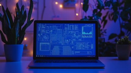 Laptop Screen Showcasing Complex Statistical Models with Blank Area for Text or Branding