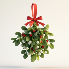 Mistletoe Magic: A festive sprig of mistletoe with red ribbon and white berries, ready to spread holiday cheer.  