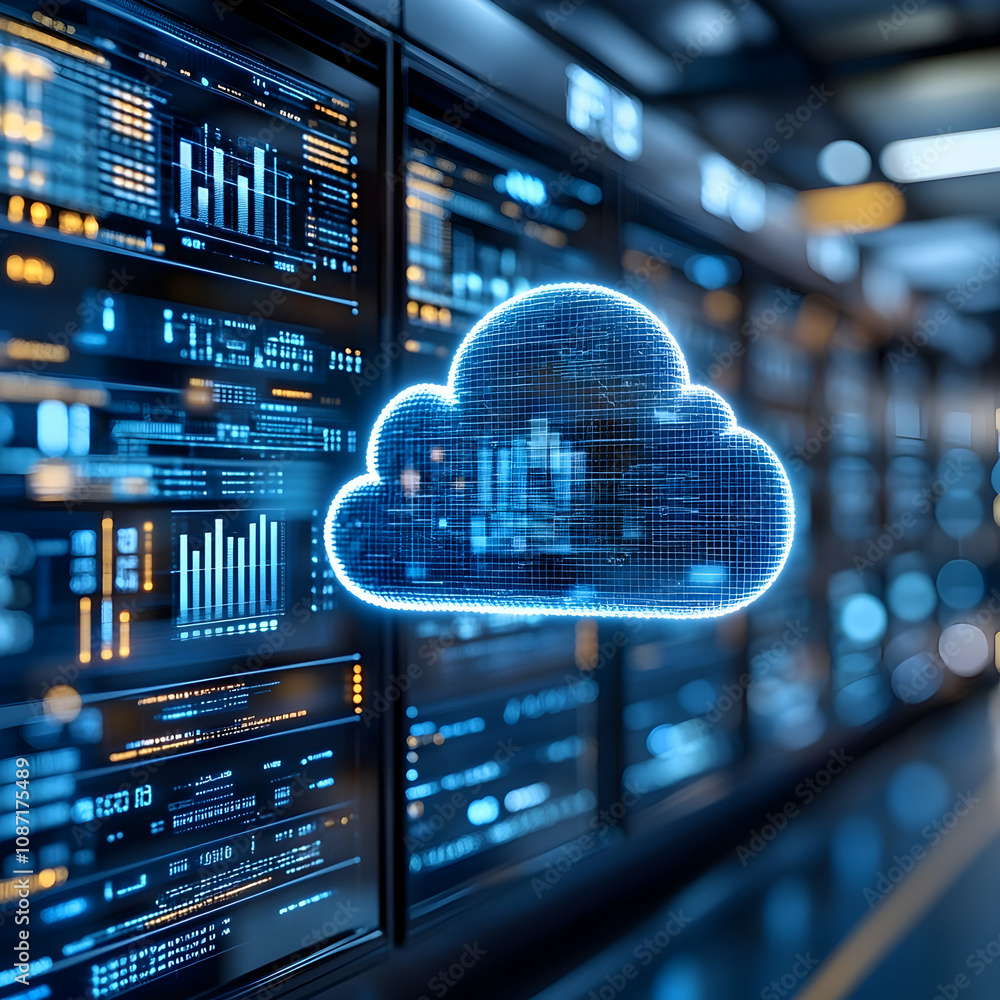 Poster cloud computing data center server room. (1)