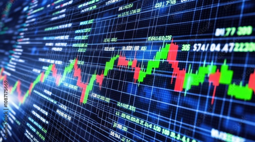 Poster vibrant stock market graph representing financial trends and data analysis with colorful candlestick