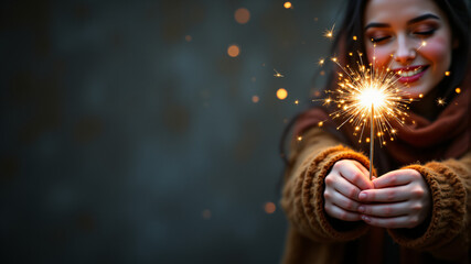 Sparkler Close-Up with Soft Background and Room for Festive Text