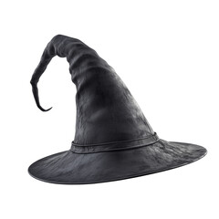 Black Halloween witch hat isolated on transparent background