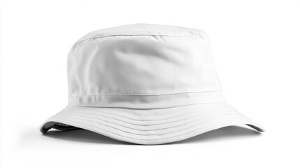 Fototapeta premium Stylish White Bucket Hat for Summer Fashion and Outdoor Activities, Ideal for Sun Protection and Casual Wear While Enjoying Nature and Beach Days