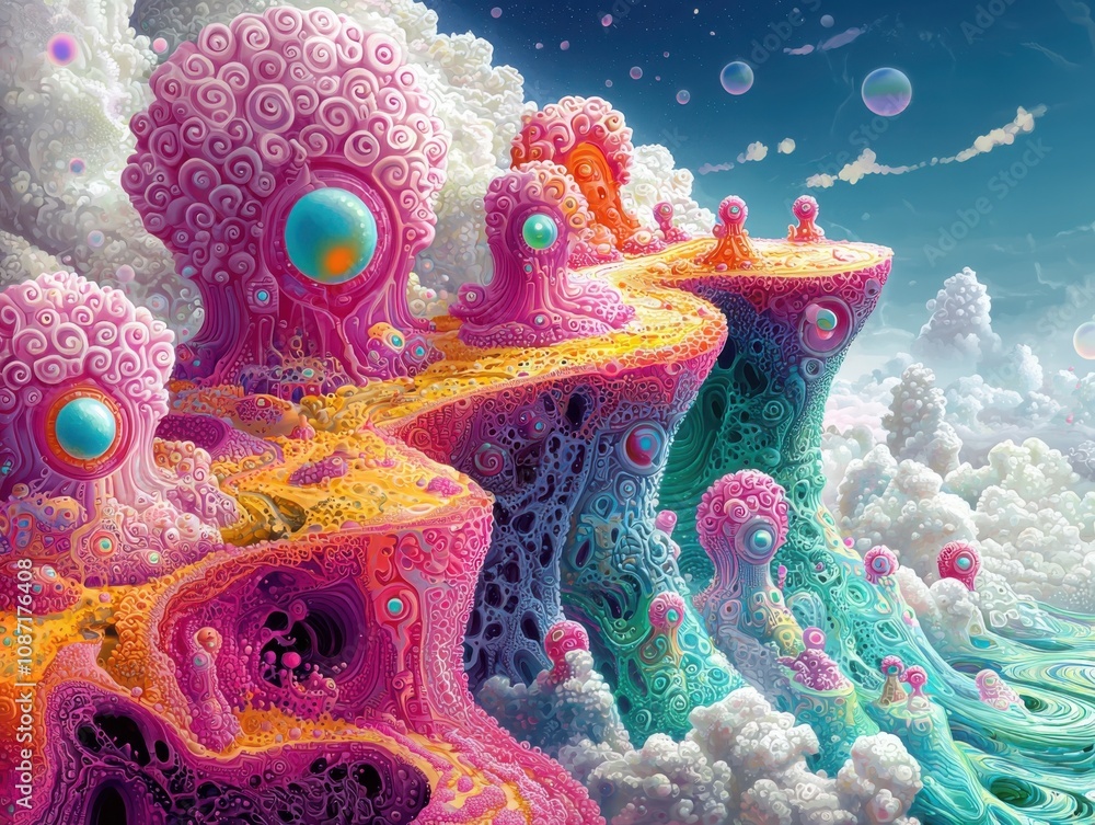 Poster exploring the psychedelic cloud computing con a surreal journey through technology and imagination