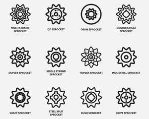 type of automotive sprocket outline icon symbol.set of car sprocket pictogram vector illustration isolated on background