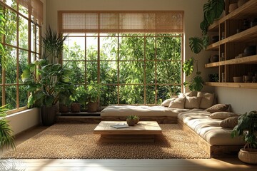 Fototapeta premium Transforming spaces scandinavian living room home interior modern design cozy environment natural light aesthetic appeal