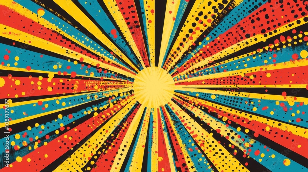 Aufkleber vibrant abstract background with rays of colorful dots and lines radiating from a central sunburst o