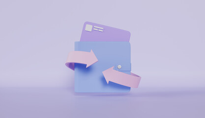 Credit card and wallet with arrow, Online payment Cashless society for shopping