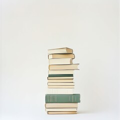 Stack of books on white background, product photography, random book position