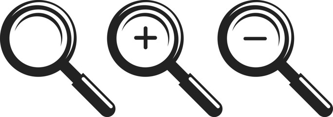 magnifying glass symbol icon silhouette, zoom in and zoom out