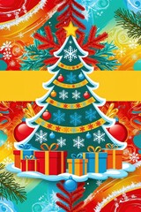 Bright Christmas Tree Graphic with Gifts perfect for Holiday Decorations
