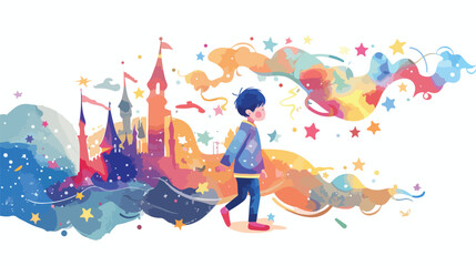 Fototapeta premium Childhood Magic Mixed Media Flat Vector Illustration