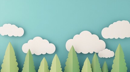 Fototapeta premium Climate Change Awareness with Paper Cut Clouds and Sustainable Solutions in 3D
