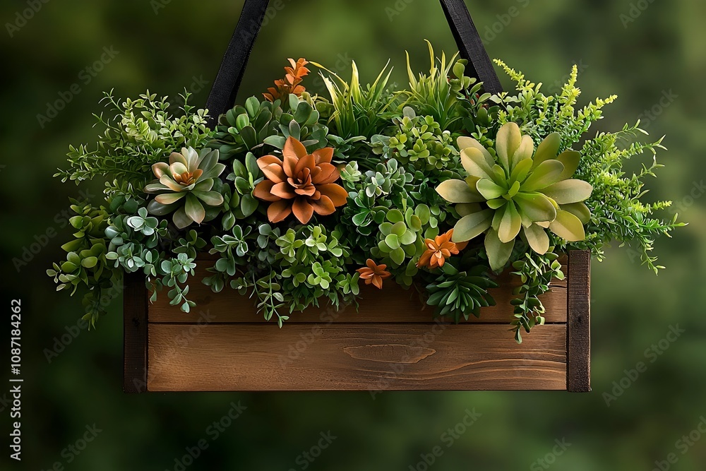 Poster a flourishing rustic wooden planter box filled with an abundant array of lush greenery vibrant flowe