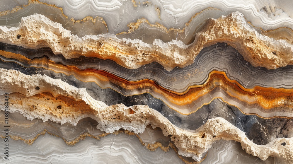 Poster beautiful natural agate stone showing intricate layers and patterns with warm tones found in a geolo