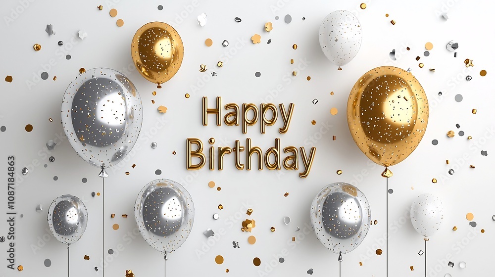 Aufkleber elegant featuring shiny three dimensional gold and silver balloons with dazzling confetti sprinkles 