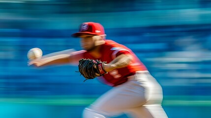 Baseball Pitcher Throwing Fastball Dynamic Action Shot
