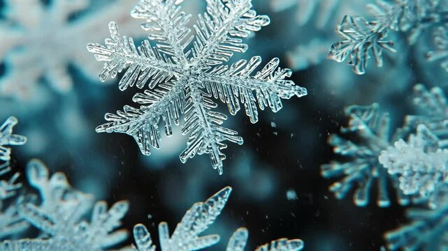 Close-up of fresh snowflakes on a frosty window, with intricate patterns and a cold, transparent texture. . Video