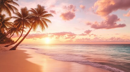 Obraz premium Sunset Serenity Tropical Beach Scenic Landscape Calm Waters Peaceful Retreat