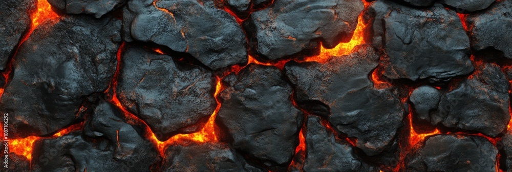 Poster molten lava surface texture, seamless and highly detailed representation of flowing magma, perfect f