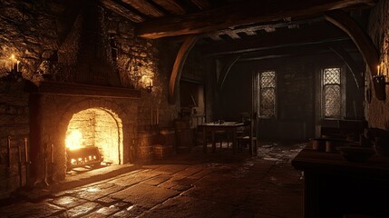 Fototapeta premium Burning Village Interior 