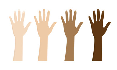 vector hands with different skin colors. Flat design cartoon