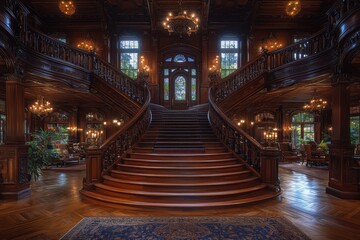Exploring the grand staircase of a victorian mansion architectural masterpiece interior design elegant environment historical concept