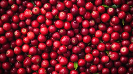 Top view of vibrant red juicy berries, perfect for highlighting freshness. The composition emphasizes the rich color of the berries, with ample copy space for your design needs.