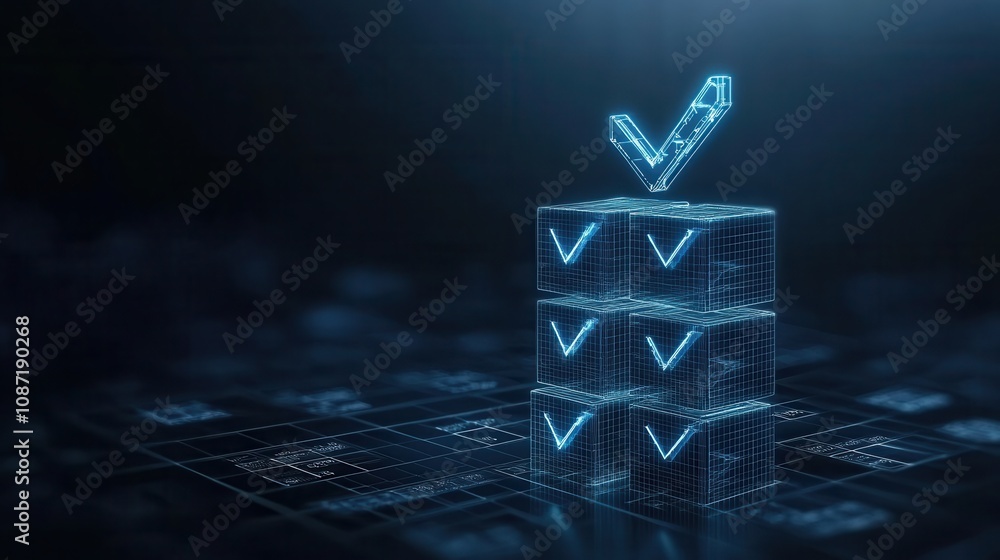 Poster a digital representation of stacked checkmarks symbolizing organization, completion, and validation 