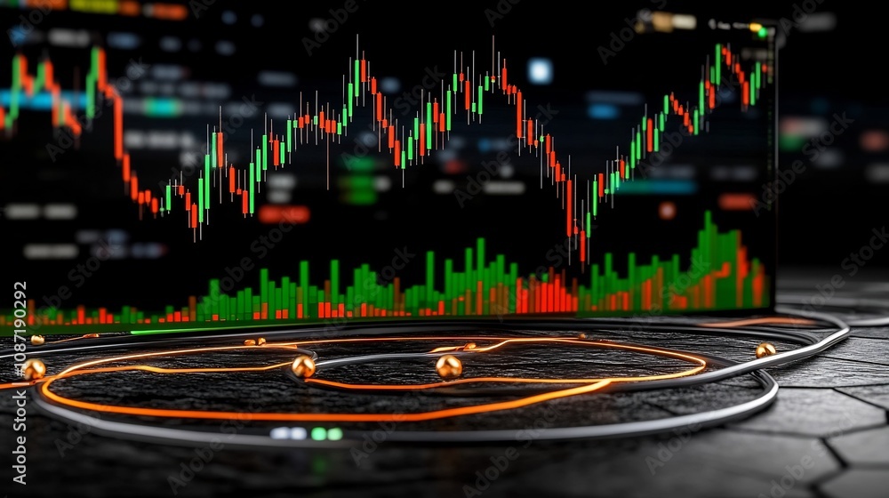 Aufkleber charts and graphs displayed on computer screen showing financial market data and analytics